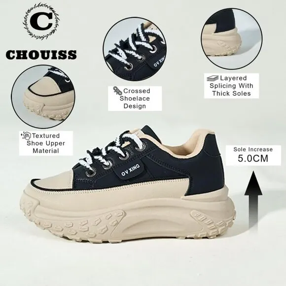 🆕 Chouiss Lace Up Thick Soled Women Black Breathable Running Stylish Sport Shoe