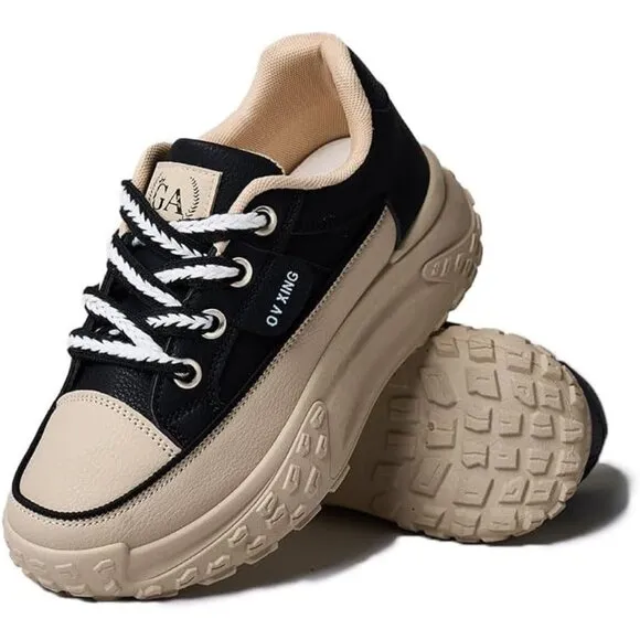 🆕 Chouiss Lace Up Thick Soled Women Black Breathable Running Stylish Sport Shoe