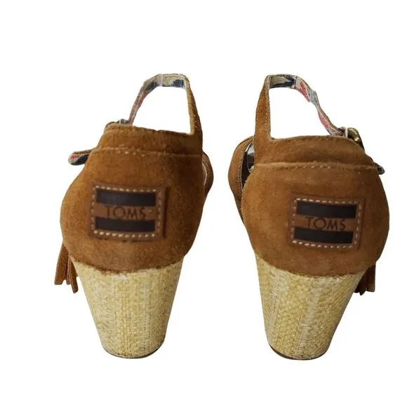 1 Day SALE Tom's Suede platform wedge tassel ankle strap