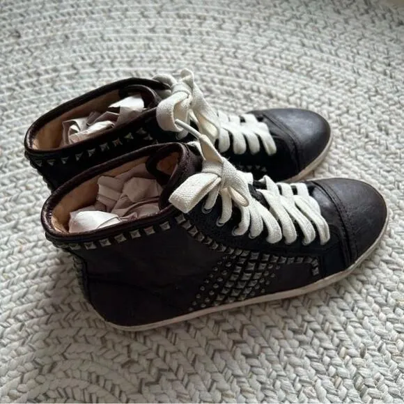 [5.5] Frye Kira Studded Brown Leather Hi-Top Sneaker Shoes Leather Treated Women