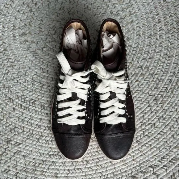 [5.5] Frye Kira Studded Brown Leather Hi-Top Sneaker Shoes Leather Treated Women
