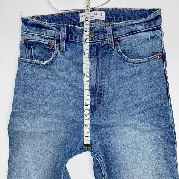 Abercrombie Ankle Straight Ultra High Rise Jeans Distressed Blue Denim Womens 26