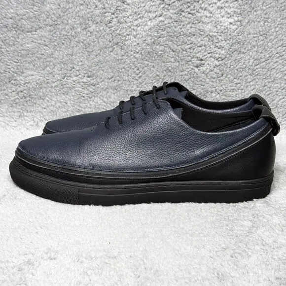 ACBC Zip Mens Size 12 Low Top Sneakers Shoes Blue Black Leather Lace Up
