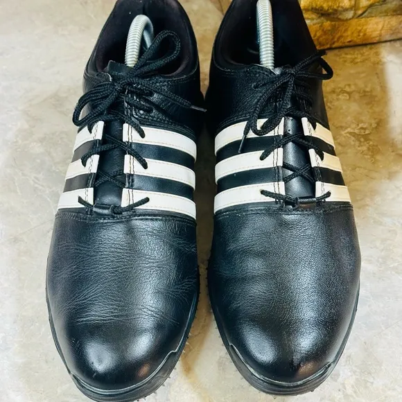 Adidas 791003 Men's Black Leather Lace Up Low Top Golf Sneakers Shoes Size 9.5US