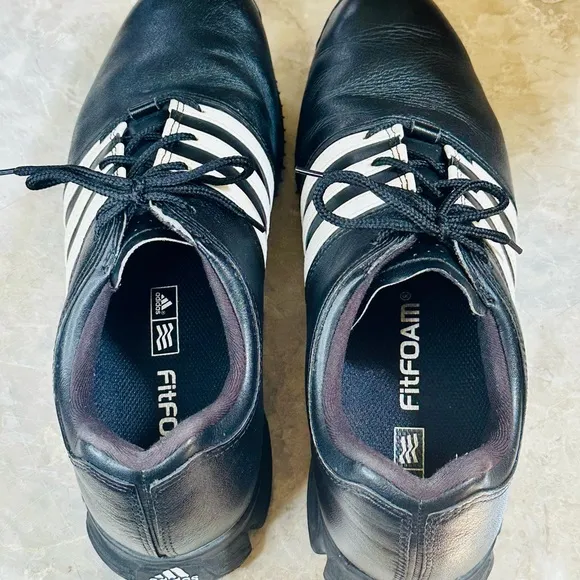 Adidas 791003 Men's Black Leather Lace Up Low Top Golf Sneakers Shoes Size 9.5US