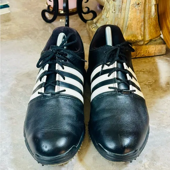 Adidas 791003 Men's Black Leather Lace Up Low Top Golf Sneakers Shoes Size 9.5US