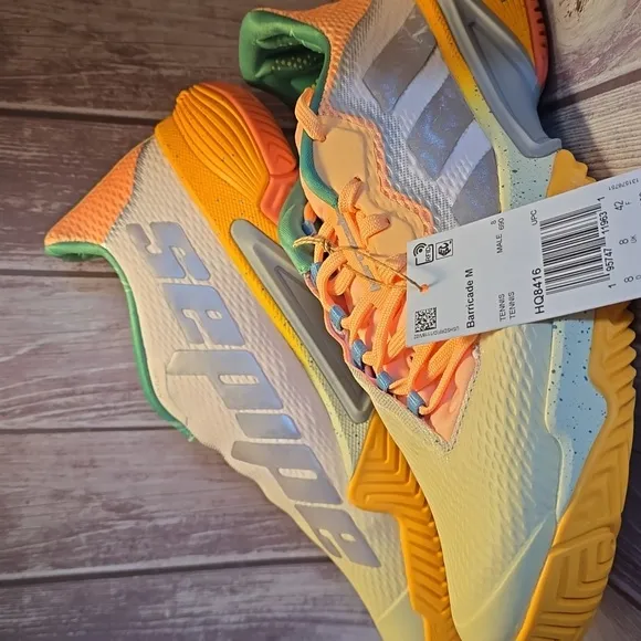 Adidas Barricade Tennis Shoes Mens 8 1/2 HQ8416 Low Top Lace Up Yellow Orange**