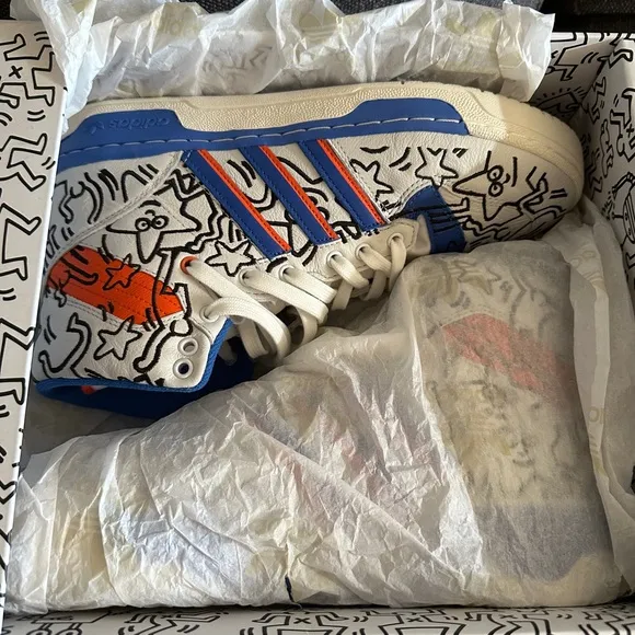 Adidas Blue and White High-Top Athletic Shoes