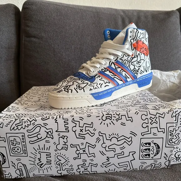 Adidas Blue and White High-Top Athletic Shoes