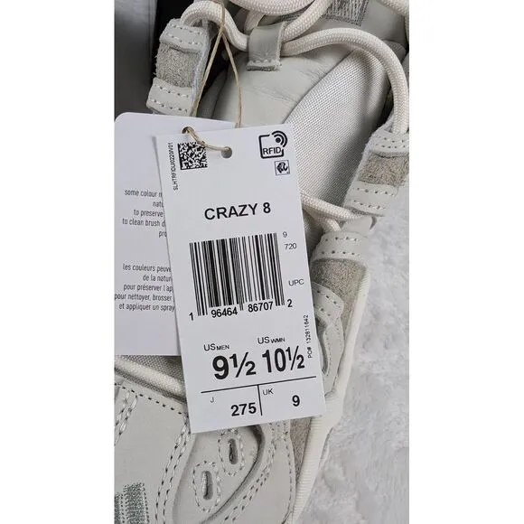 Adidas Crazy 8 Shoes Mens 9.5 Womens‎ 10.5 Off White Sesame NIB
