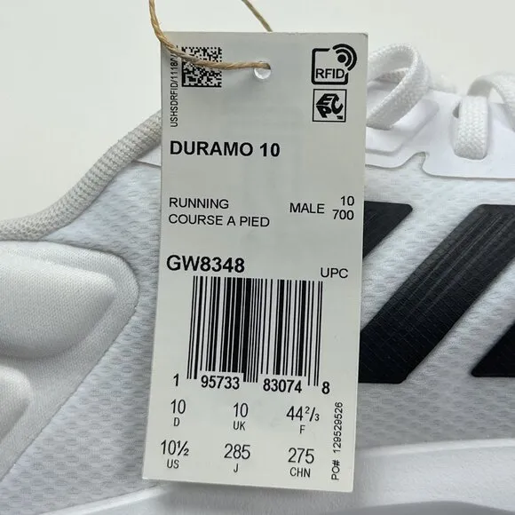 Adidas Duramo 10 Mens White Black Low Top Running Shoes Sneakers GW8348