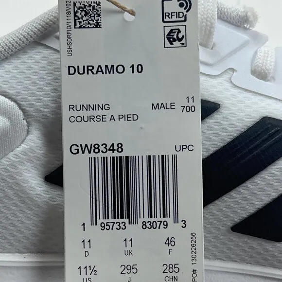 Adidas Duramo 10 Mens White Black Low Top Running Shoes Sneakers GW8348