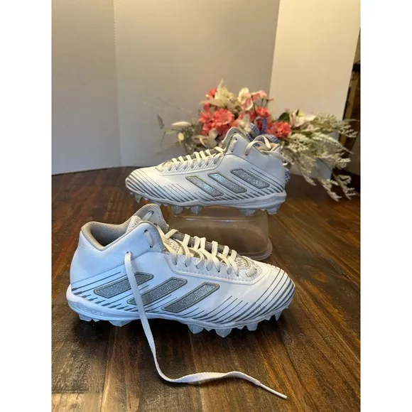 Adidas® Freak MD 20 Football Cleats White &amp; Metallic Silver Size 8.5 FW3576