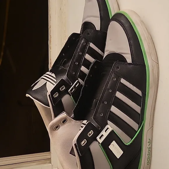 Adidas High Top Originals Grey, Black, Lime Green, Mens Size 12, Worn