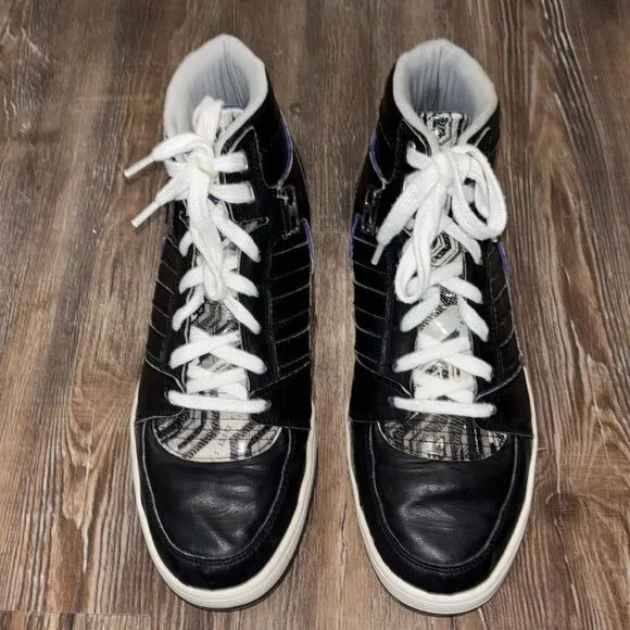 Adidas high top basketball shoes black &amp; purple 2013 mens size 10.