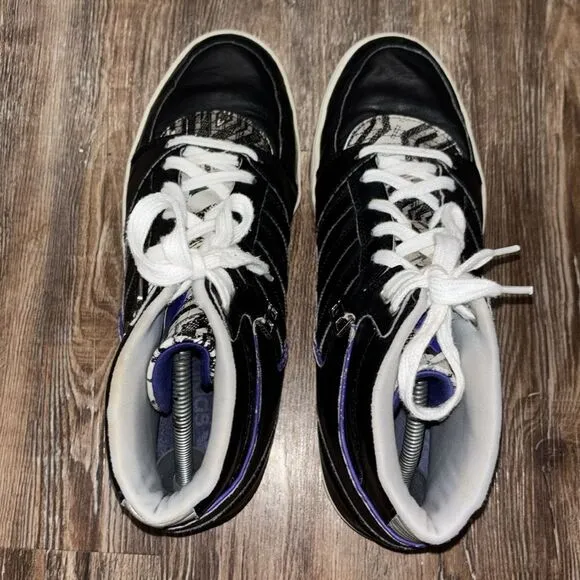 Adidas high top basketball shoes black &amp; purple 2013 mens size 10.