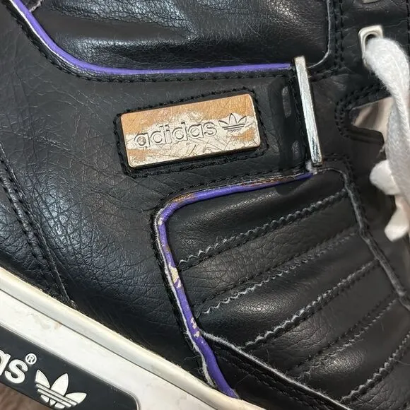 Adidas high top basketball shoes black &amp; purple 2013 mens size 10.
