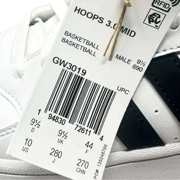 Adidas Men’s Hoops 3.0 Mid GW3019 White/Black Size 10
