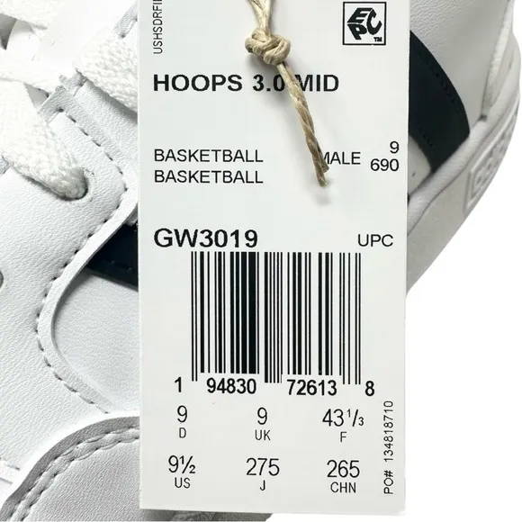 Adidas Men’s Hoops 3.0 Mid GW3019 White/Black Size 9.5