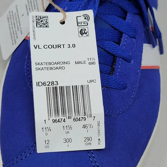 Adidas Mens Size 12 Neo VL Court 3.0 Skateboarding Low Top Shoes Blue ID6283 New