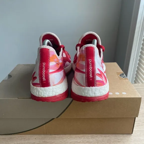 ADIDAS Pure Boost X Power Red Pink White Floral Running Shoes Womens - Size 8.5