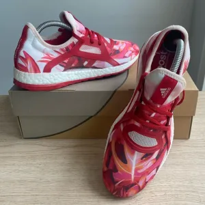 ADIDAS Pure Boost X Power Red Pink White Floral Running Shoes Womens - Size 8.5