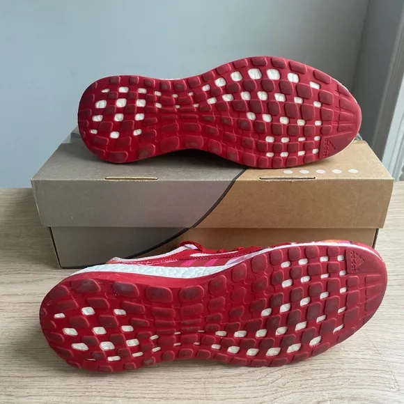 ADIDAS Pure Boost X Power Red Pink White Floral Running Shoes Womens - Size 8.5