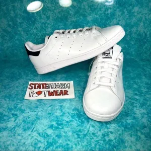 Adidas Stan Smith Core White Navy Leather Low Top Shoes Size 8