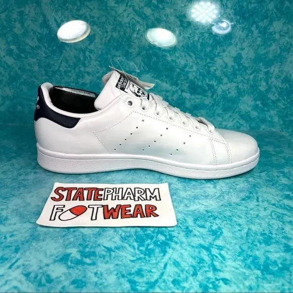 Adidas Stan Smith Core White Navy Leather Low Top Shoes Size 8