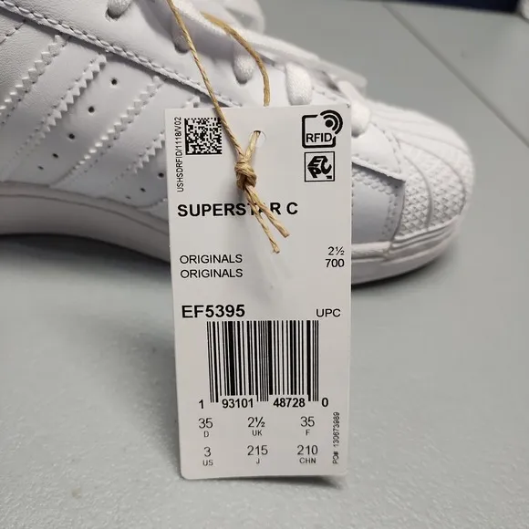Adidas Superstar Low Top Sneaker Shoes Youth 3 White Lace Up Rubber Sole Ef5359
