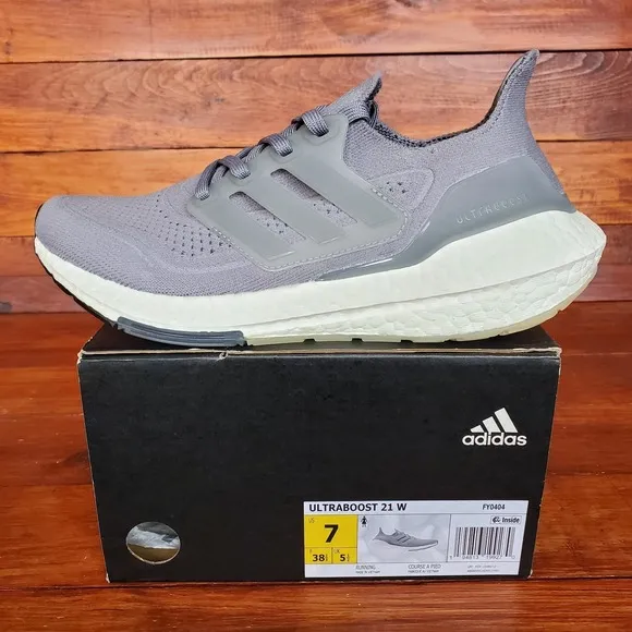 Adidas Ultraboost 21 Shoes Women Sz 7 Gray Running Comfort Sneakers FY0404 New