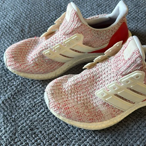 Adidas Ultraboost W Running Shoes Women’s 7.5 Cream Red Knit No Laces DB3209