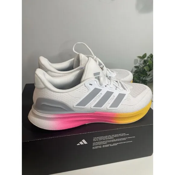 Adidas Ultrarun 5 Running Shoes White/Pink/Yellow US 11.5 Mens Lightweight