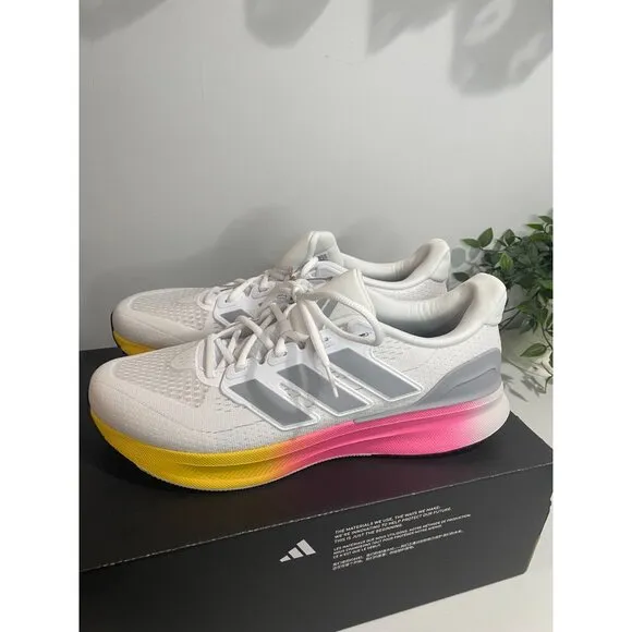 Adidas Ultrarun 5 Running Shoes White/Pink/Yellow US 11.5 Mens Lightweight