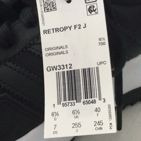 Adidas Unisex Big Kid Retropy F2 J Black &amp; White Sz 7