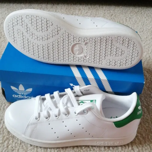 Adidas Womens Stan Smith Shoes-White/Green-NEW