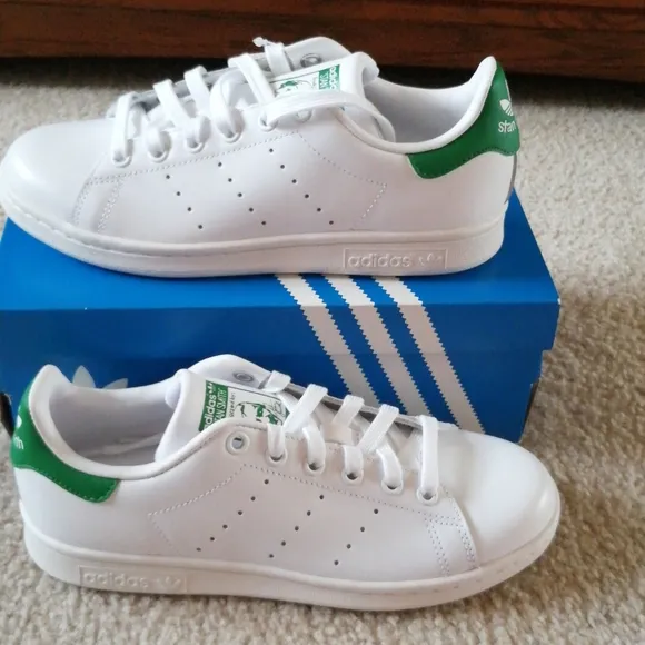 Adidas Womens Stan Smith Shoes-White/Green-NEW