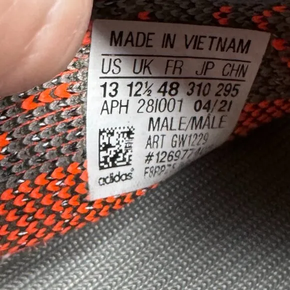 Adidas Yeezy Boost 350 V2 Shoes Mens size 13 Grey Orange‎ zebra stripe Athetic