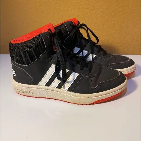 ADIDAS HIGH Top Shoes Stylish Gently Used Boys, Size 4 Big Boy, Black White Red