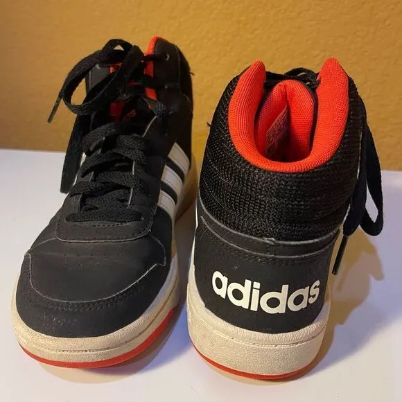 ADIDAS HIGH Top Shoes Stylish Gently Used Boys, Size 4 Big Boy, Black White Red