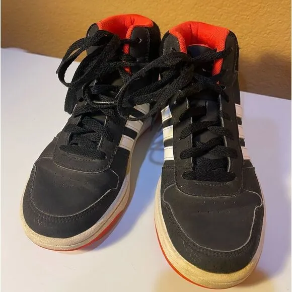 ADIDAS HIGH Top Shoes Stylish Gently Used Boys, Size 4 Big Boy, Black White Red