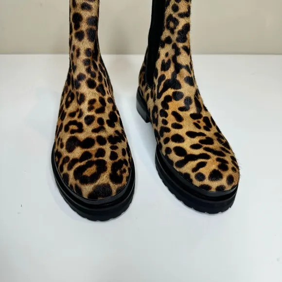 AEROSOLES CAMILA CALF HAIR CHELSEA BOOTS LEOPARD PRINT LUG SOLES 6 NWOT