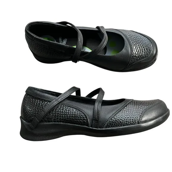 AETREX Julia  Black Pebbled Leather Strappy Mary Jane Comfort Shoes Size 8 NEW