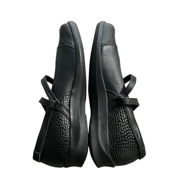 AETREX Julia  Black Pebbled Leather Strappy Mary Jane Comfort Shoes Size 8 NEW