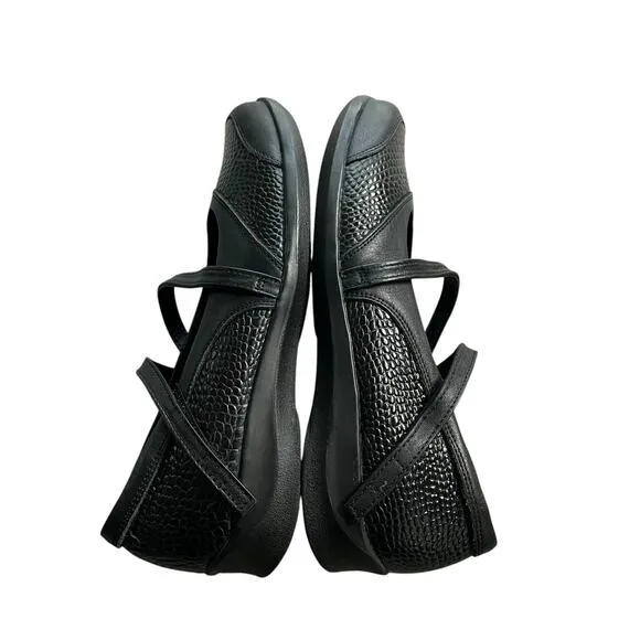 AETREX Julia  Black Pebbled Leather Strappy Mary Jane Comfort Shoes Size 8 NEW