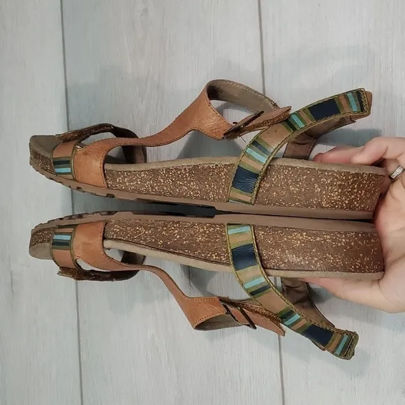 Aetrex Womens Comfort Leather Wedge Strap Sandals shoes sz 10.5