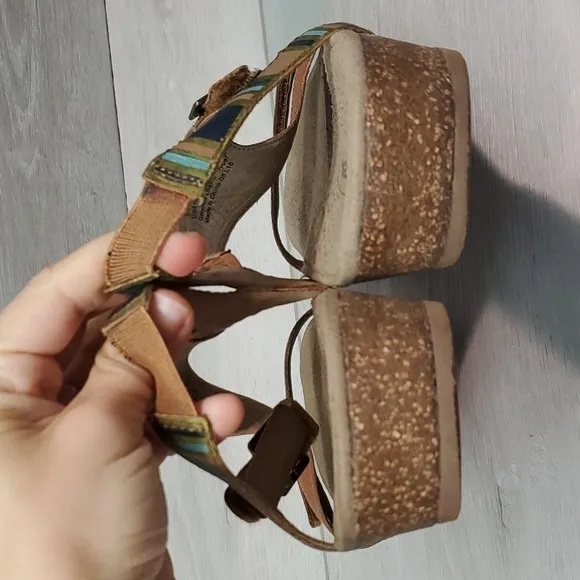 Aetrex Womens Comfort Leather Wedge Strap Sandals shoes sz 10.5