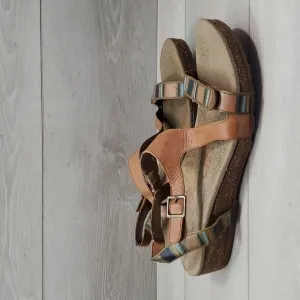 Aetrex Womens Comfort Leather Wedge Strap Sandals shoes sz 10.5