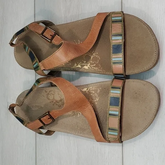 Aetrex Womens Comfort Leather Wedge Strap Sandals shoes sz 10.5