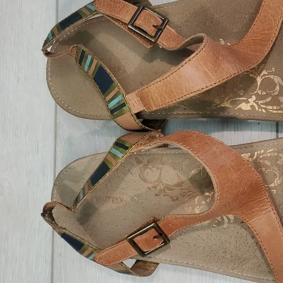 Aetrex Womens Comfort Leather Wedge Strap Sandals shoes sz 10.5